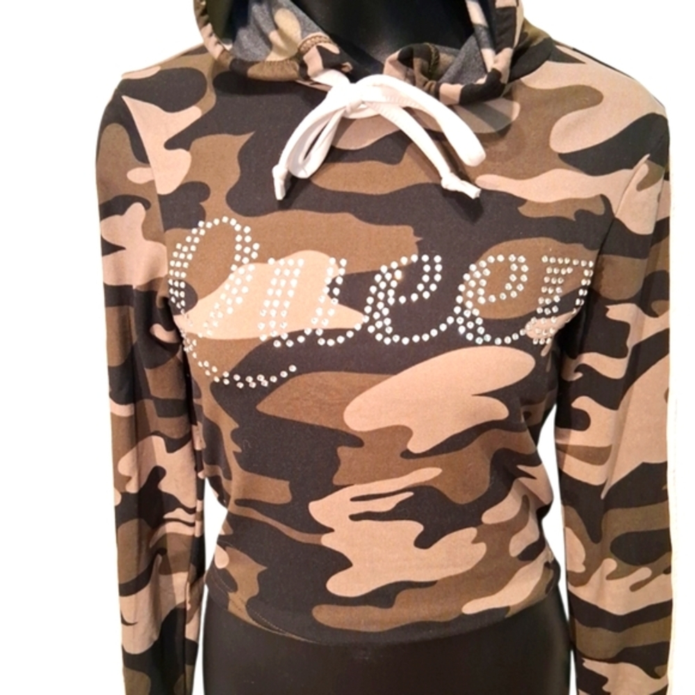 Streetwear Society Camouflage Hoodie With Rhineatones 3560